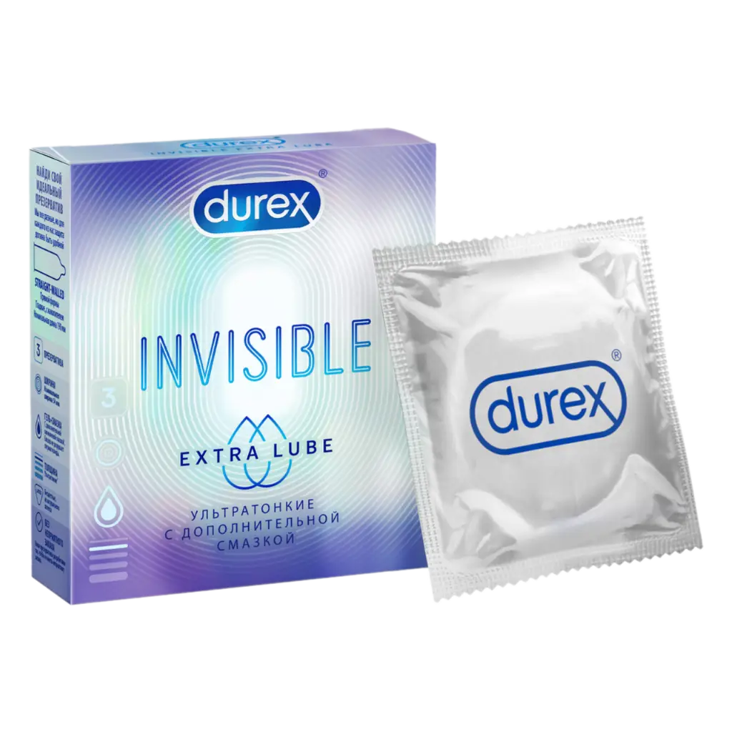 Презерватив Дюрекс (DUREX) Invisible Extra Lube №3