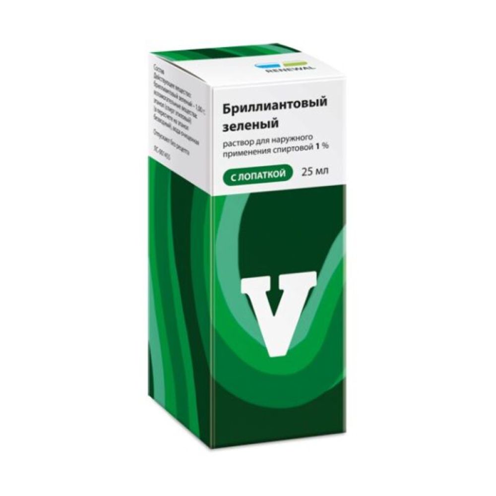 Бриллиантового зеленого раствор спиртовой Реневал фл.(р-р наружн.) 1% 25мл (фл. с лопаткой)