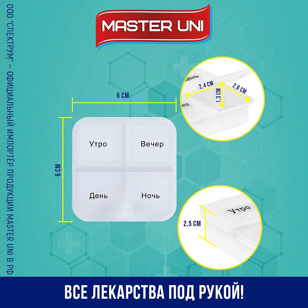 Таблетница MASTER UNI Мини (1день Утро/День/Вечер/Ночь) картинка № 6