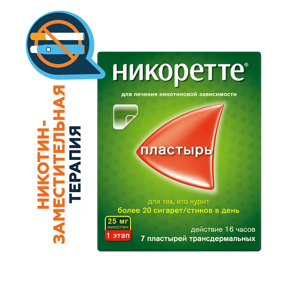 Никоретте пластырь ТДТС 25мг/16ч (саше) №7 полупрозрачн. картинка № 4