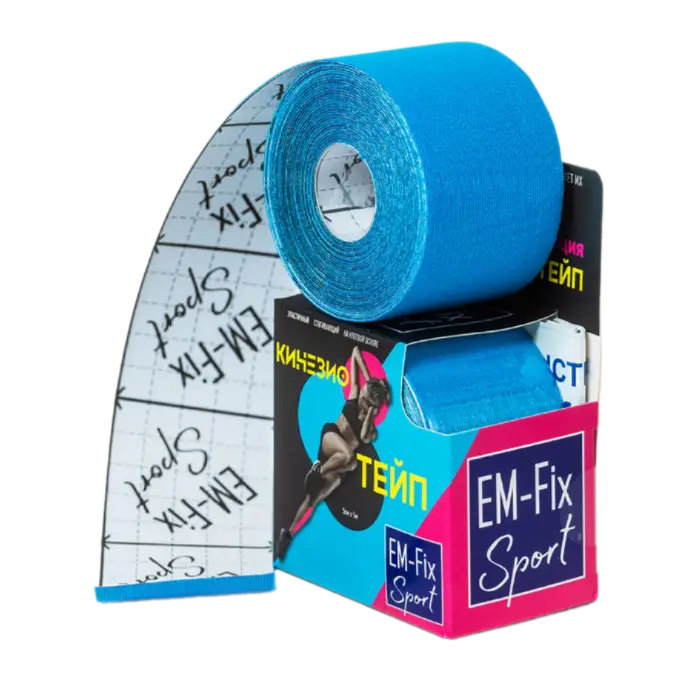 Бинт Кинезио-тейп EM-Fix Sport эласт. усиленная фиксация 5м х 5см (голубой)