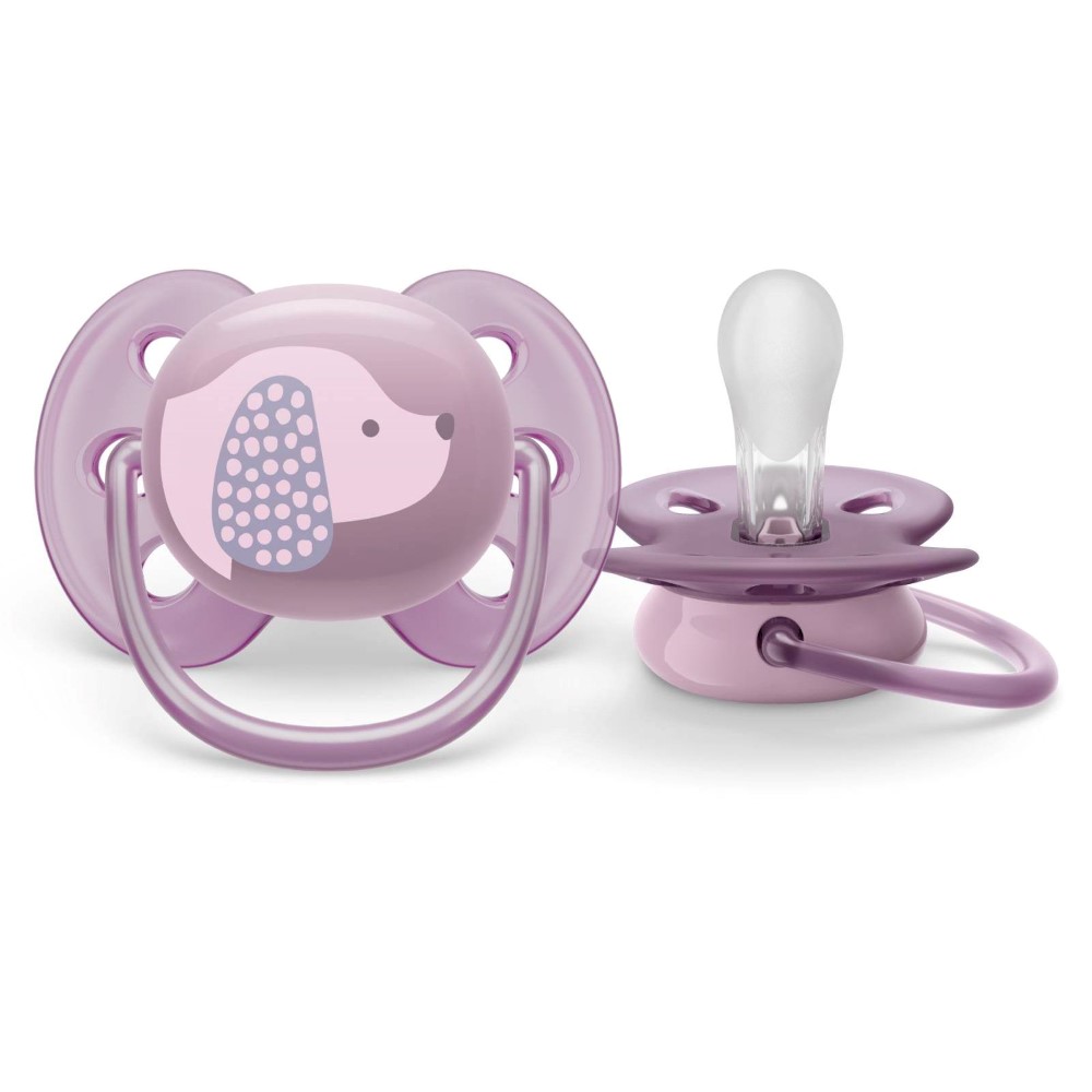 Пустышка Авент (AVENT) ULTRA SOFT силик. ортодонт. с щитком-нагубником кольцом-держ. (0-6мес.) с фут. №1 (арт. SCF092/02)