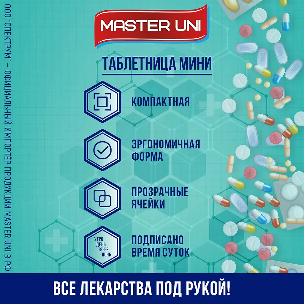 Таблетница MASTER UNI Мини (1день Утро/День/Вечер/Ночь) картинка № 4