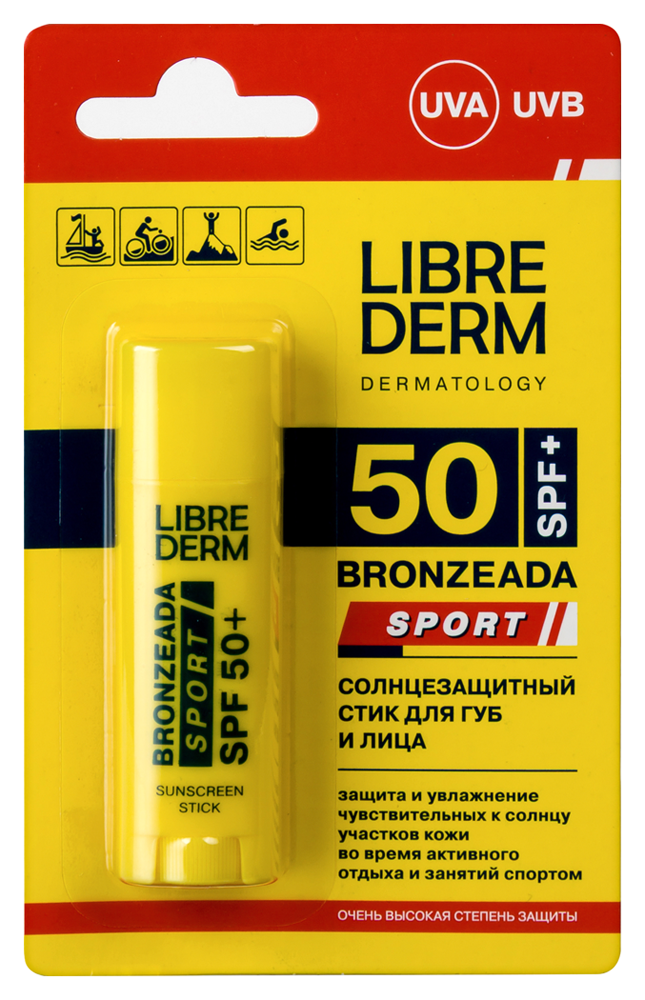 Либридерм Бронзиада (Librederm Bronzeada) стик солнцезащитный д/губ и лица Sport SPF-50 4,8г
