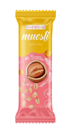 Батончики мюсли FoodForte орехи/мед 50г