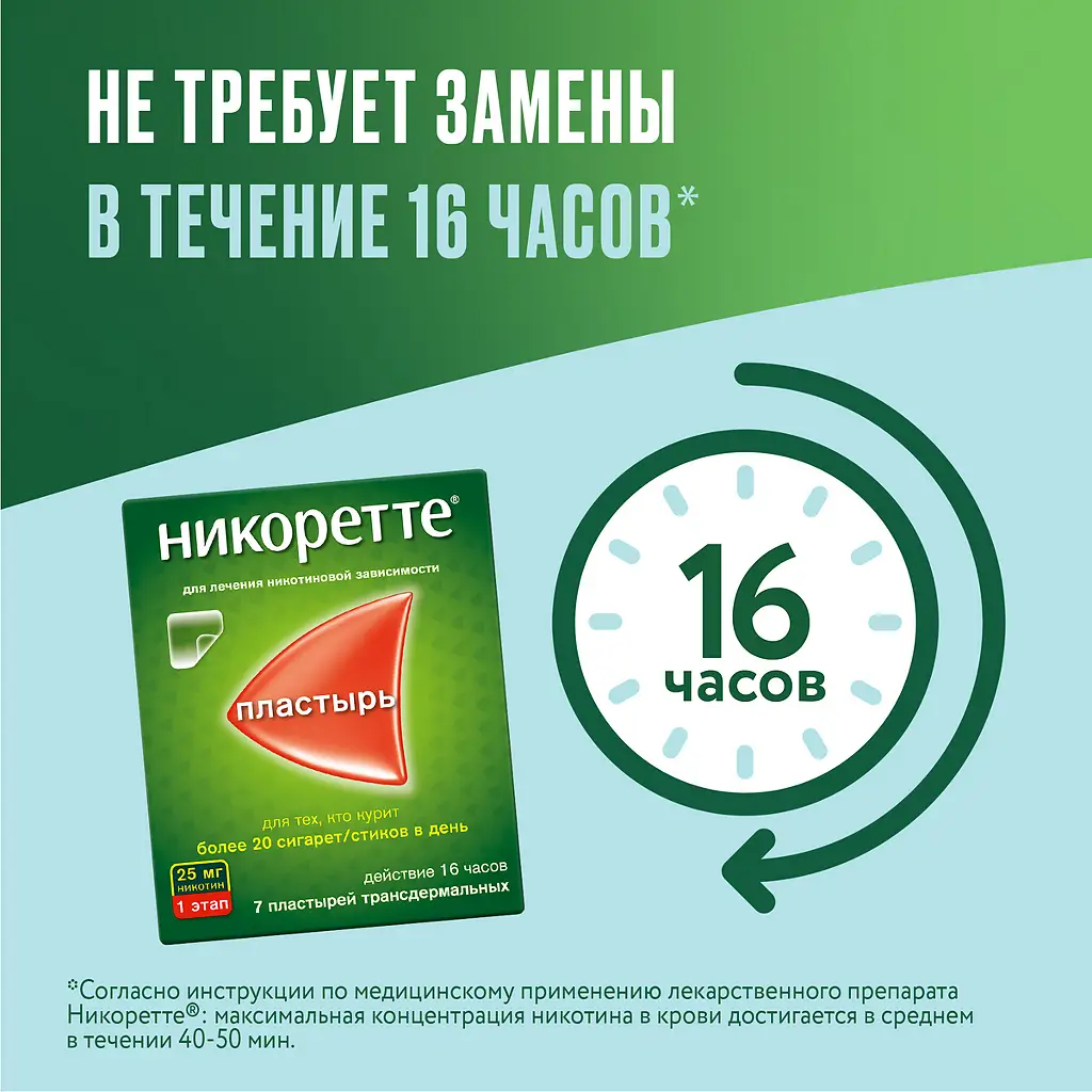 Никоретте пластырь ТДТС 25мг/16ч (саше) №7 полупрозрачн. картинка № 6