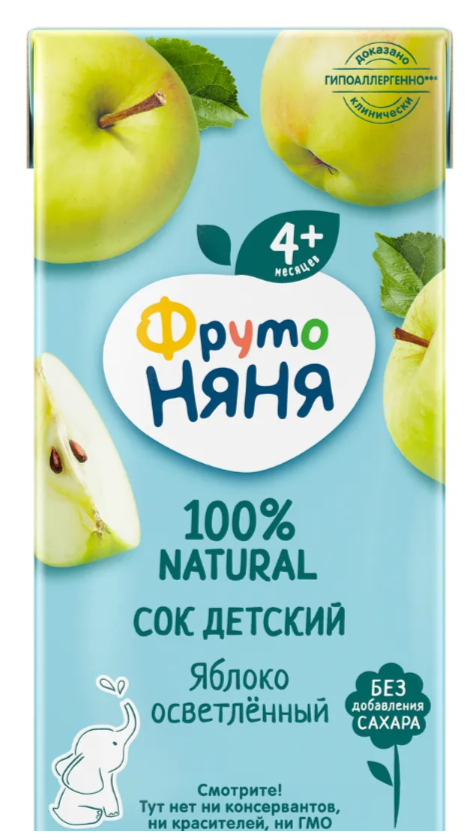 Сок ФРУТОНЯНЯ яблоко осветл. б/сах. 200мл