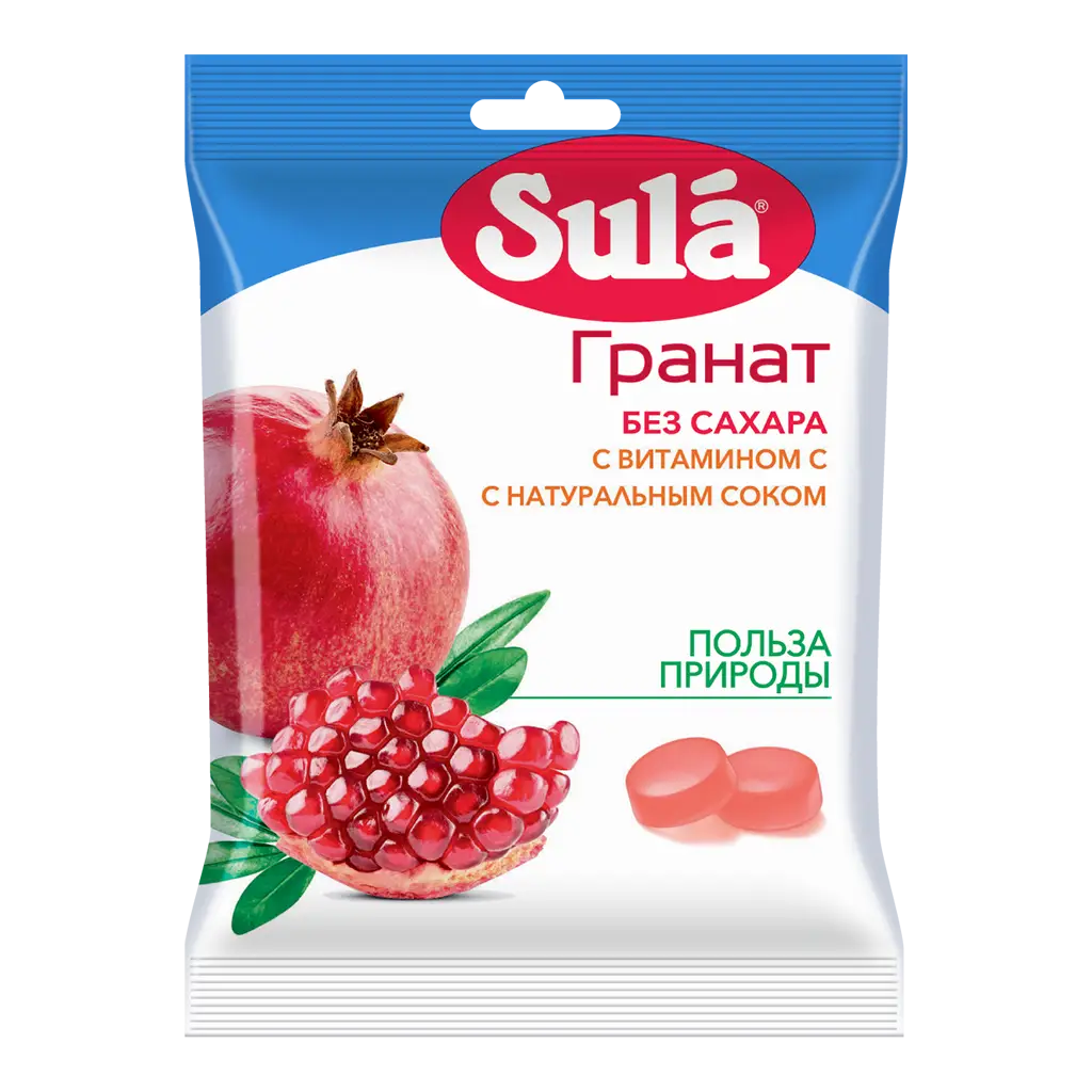 Зула ("Sula") леденцы д/диаб. 60г (гранат)