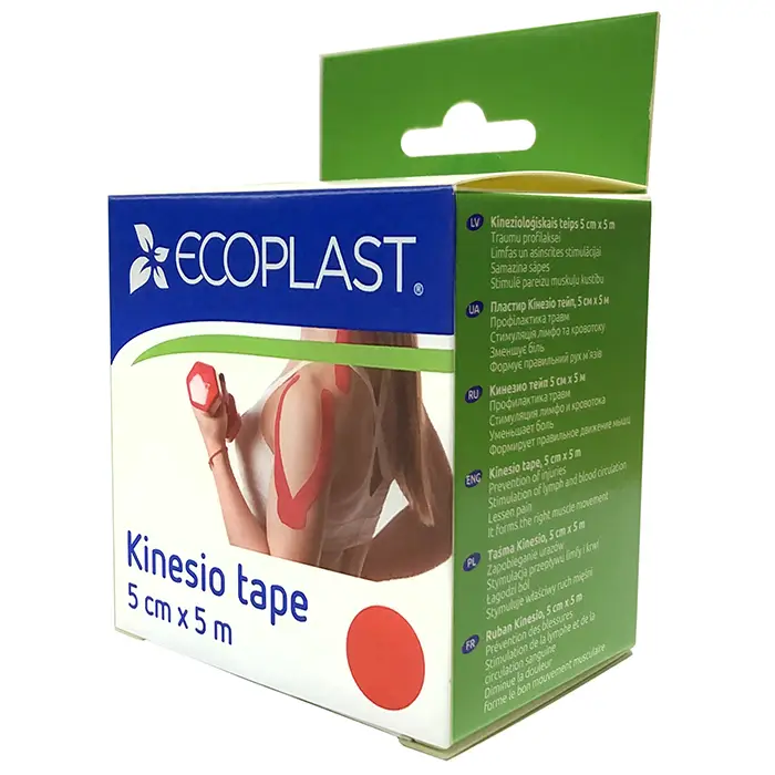 Лента клейкая ECOPLAST КИНЕЗИО-ТЕЙП 5см х 5м (красн.) картинка № 3