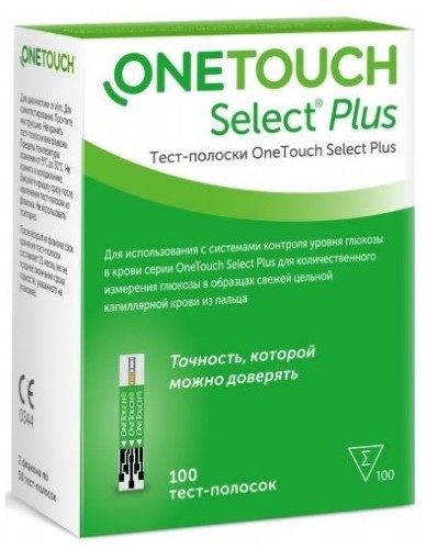 Тест-полоска ONE TOUCH д/глюкометра "Оne Touch Select plus" №100