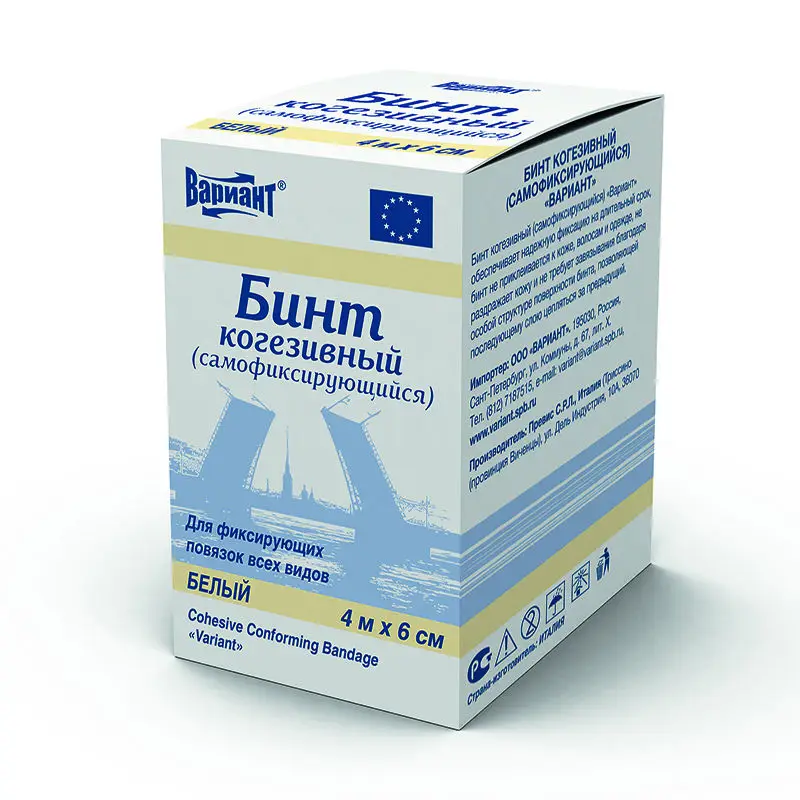 Бинт ВАРИАНТ когезивный 4м х 6см (белый)
